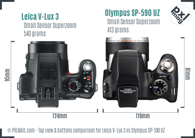 Leica V-Lux 3 vs Olympus SP-590 UZ top view buttons comparison