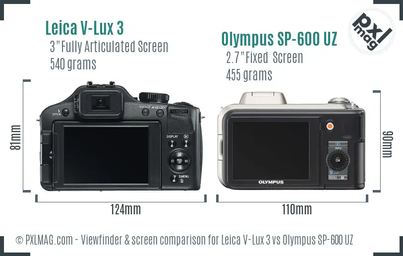 Leica V-Lux 3 vs Olympus SP-600 UZ Screen and Viewfinder comparison Leica V-Lux 3 vs Olympus SP-600 UZ Screen and Viewfinder comparison