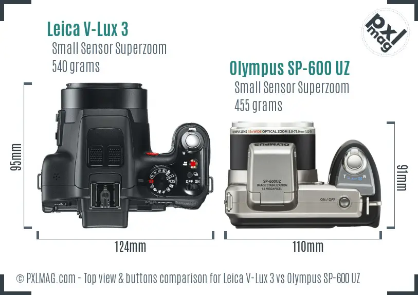 Leica V-Lux 3 vs Olympus SP-600 UZ top view buttons comparison Leica V-Lux 3 vs Olympus SP-600 UZ top view buttons comparison