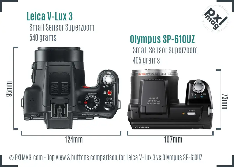Leica V-Lux 3 vs Olympus SP-610UZ top view buttons comparison