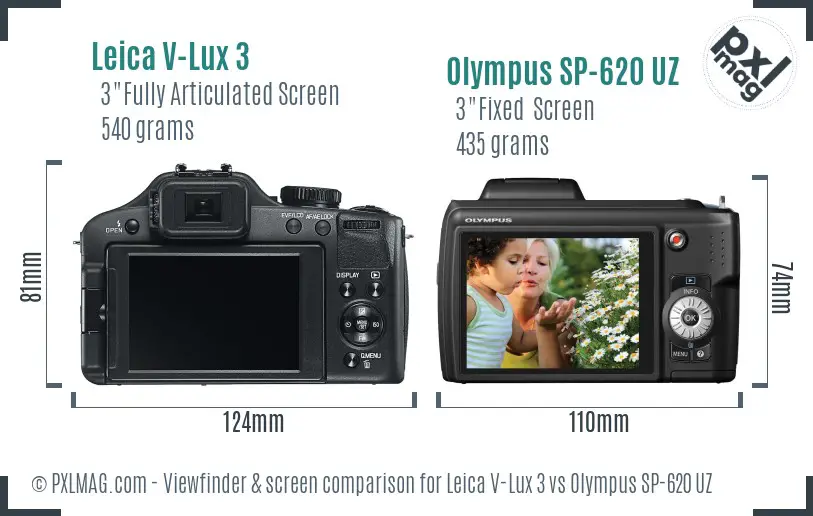 Leica V-Lux 3 vs Olympus SP-620 UZ Screen and Viewfinder comparison