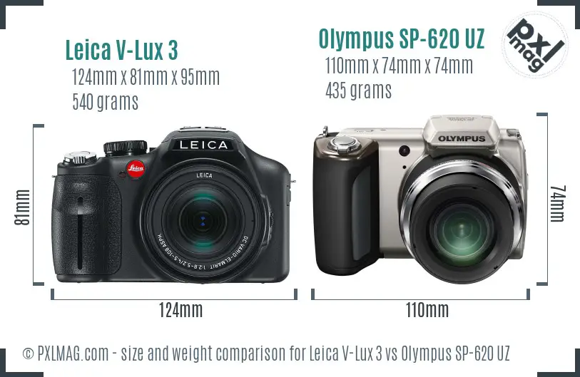 Leica V-Lux 3 vs Olympus SP-620 UZ size comparison