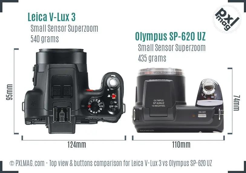 Leica V-Lux 3 vs Olympus SP-620 UZ top view buttons comparison