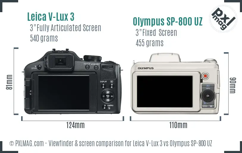 Leica V-Lux 3 vs Olympus SP-800 UZ Screen and Viewfinder comparison