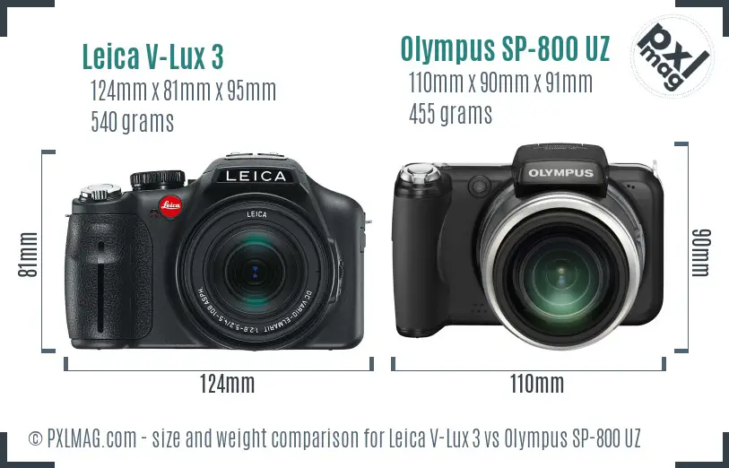 Leica V-Lux 3 vs Olympus SP-800 UZ size comparison