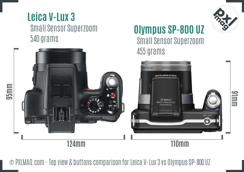 Leica V-Lux 3 vs Olympus SP-800 UZ top view buttons comparison