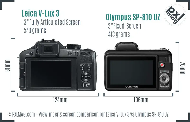 Leica V-Lux 3 vs Olympus SP-810 UZ Screen and Viewfinder comparison