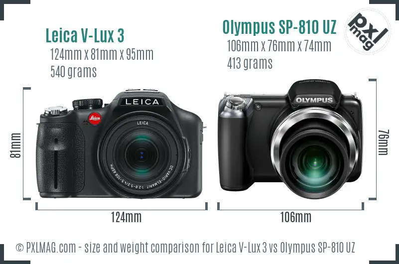 Leica V-Lux 3 vs Olympus SP-810 UZ size comparison