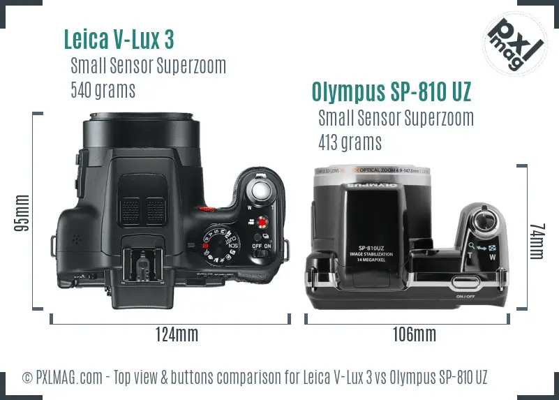 Leica V-Lux 3 vs Olympus SP-810 UZ top view buttons comparison