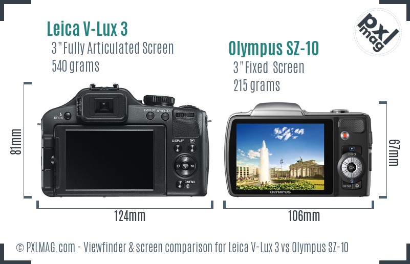 Leica V-Lux 3 vs Olympus SZ-10 Screen and Viewfinder comparison