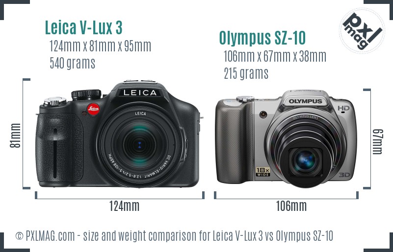 Leica V-Lux 3 vs Olympus SZ-10 size comparison Leica V-Lux 3 vs Olympus SZ-10 size comparison