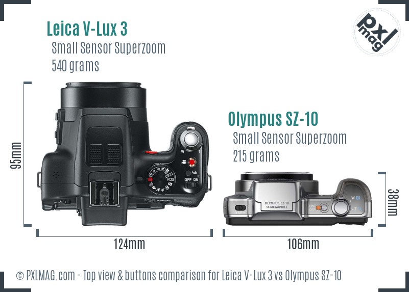 Leica V-Lux 3 vs Olympus SZ-10 top view buttons comparison