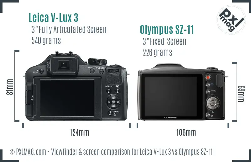 Leica V-Lux 3 vs Olympus SZ-11 Screen and Viewfinder comparison