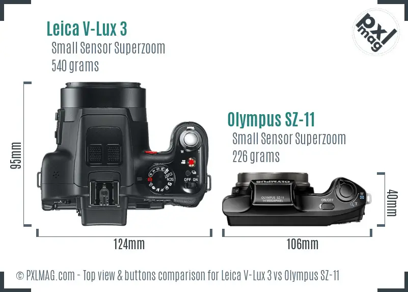 Leica V-Lux 3 vs Olympus SZ-11 top view buttons comparison