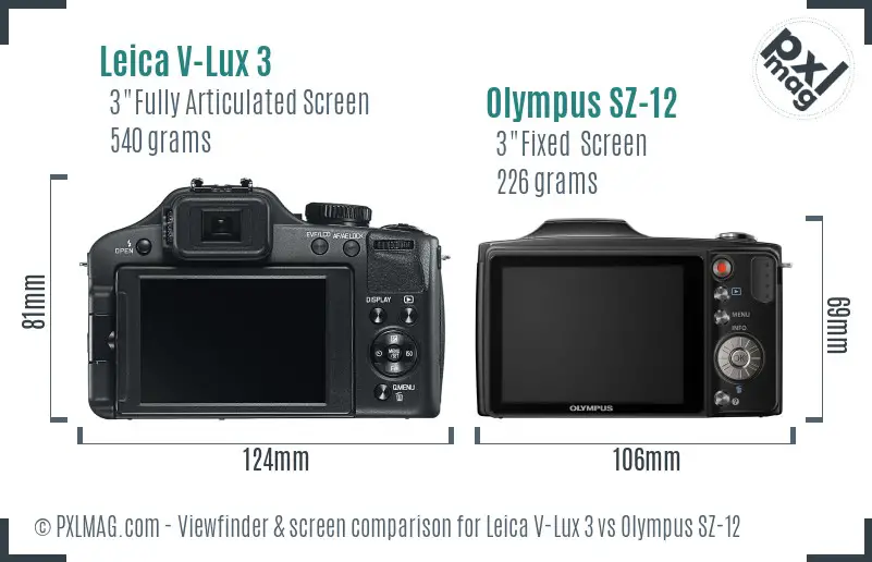 Leica V-Lux 3 vs Olympus SZ-12 Screen and Viewfinder comparison