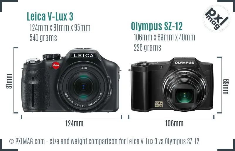 Leica V-Lux 3 vs Olympus SZ-12 size comparison