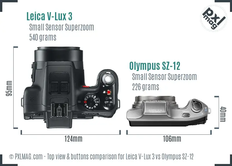 Leica V-Lux 3 vs Olympus SZ-12 top view buttons comparison