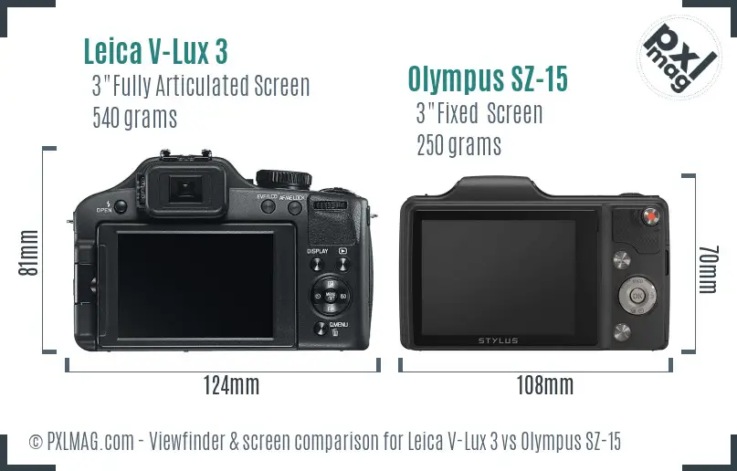 Leica V-Lux 3 vs Olympus SZ-15 Screen and Viewfinder comparison