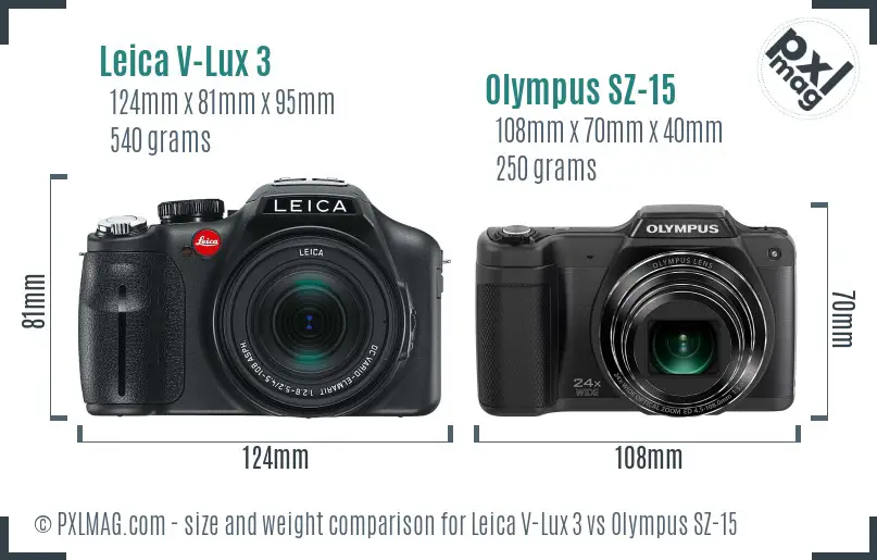 Leica V-Lux 3 vs Olympus SZ-15 size comparison