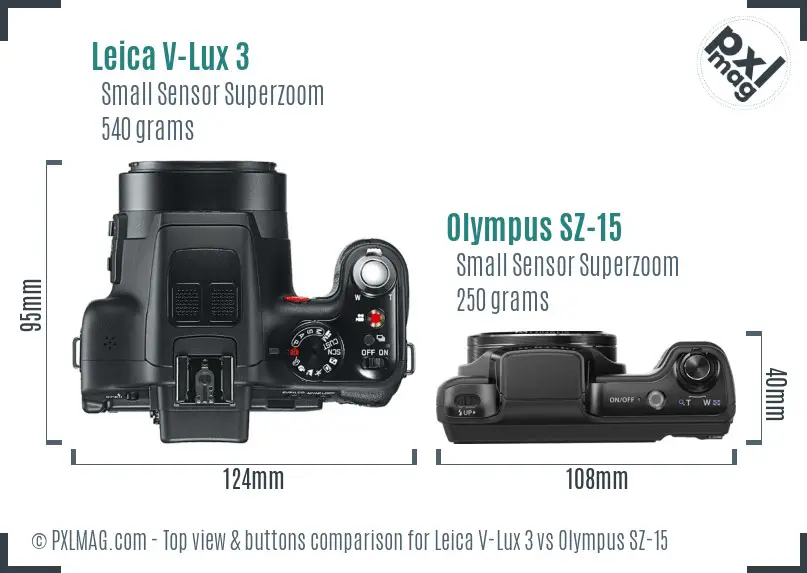 Leica V-Lux 3 vs Olympus SZ-15 top view buttons comparison