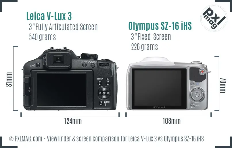 Leica V-Lux 3 vs Olympus SZ-16 iHS Screen and Viewfinder comparison