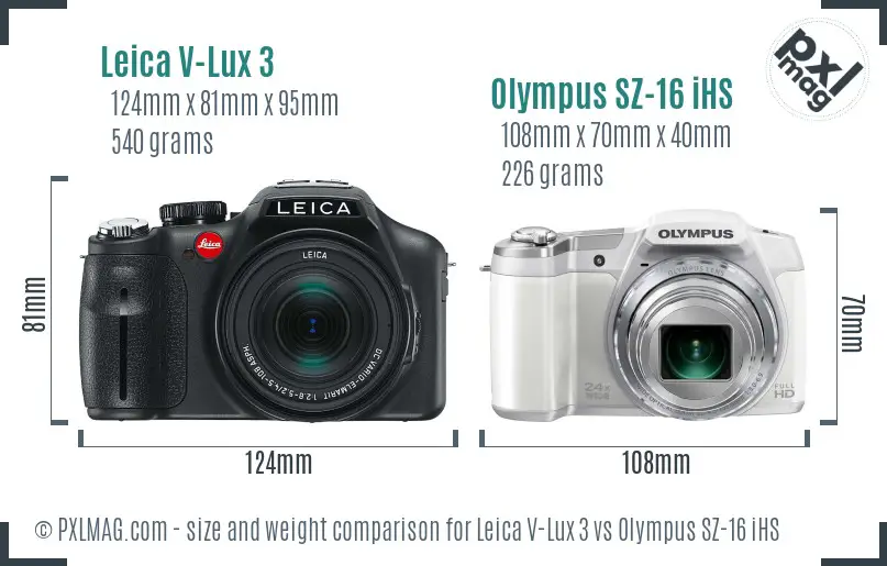Leica V-Lux 3 vs Olympus SZ-16 iHS size comparison