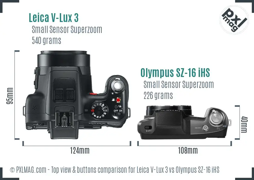 Leica V-Lux 3 vs Olympus SZ-16 iHS top view buttons comparison