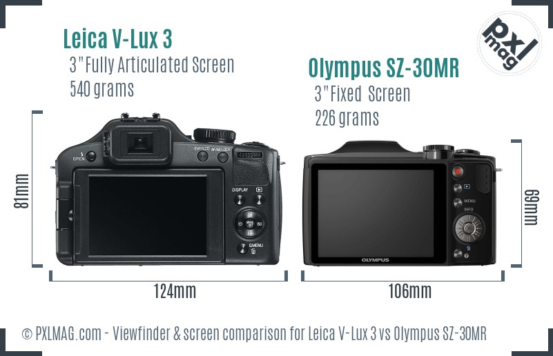 Leica V-Lux 3 vs Olympus SZ-30MR Screen and Viewfinder comparison