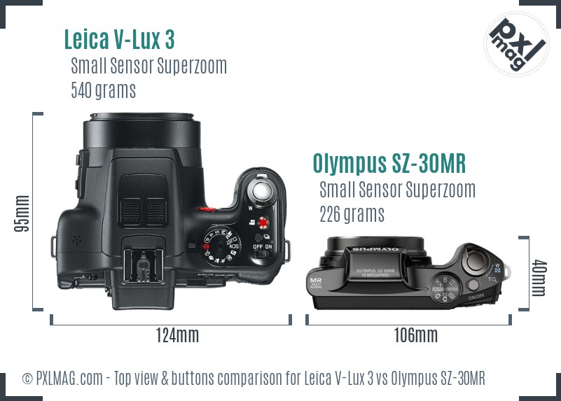 Leica V-Lux 3 vs Olympus SZ-30MR top view buttons comparison