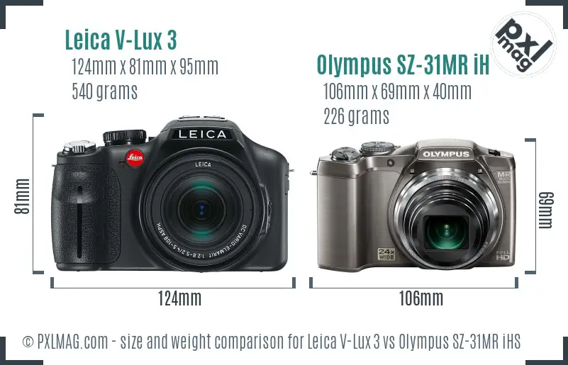 Leica V-Lux 3 vs Olympus SZ-31MR iHS size comparison