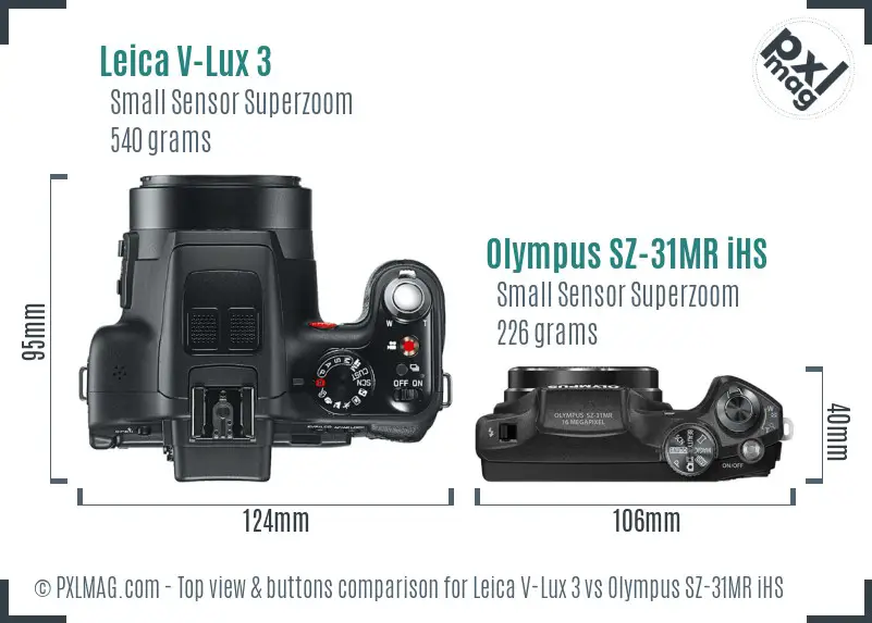 Leica V-Lux 3 vs Olympus SZ-31MR iHS top view buttons comparison