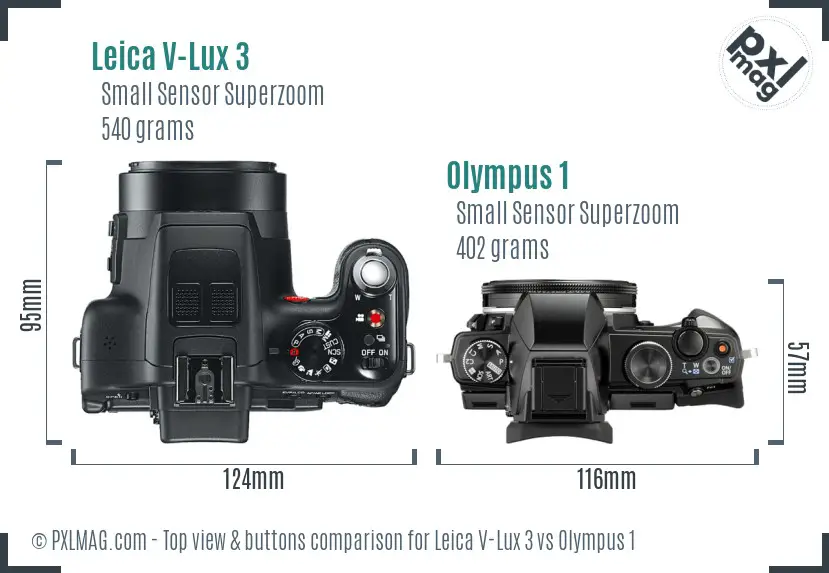 Leica V-Lux 3 vs Olympus 1 top view buttons comparison Leica V-Lux 3 vs Olympus 1 top view buttons comparison