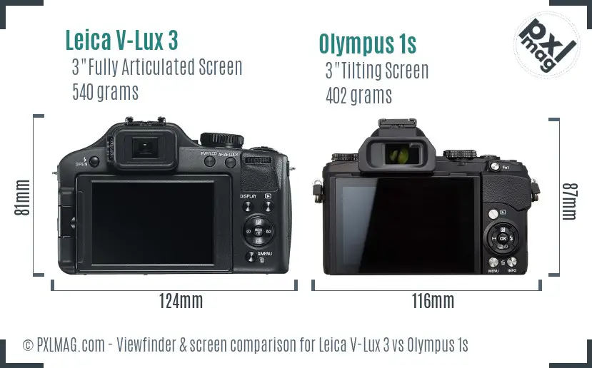 Leica V-Lux 3 vs Olympus 1s Screen and Viewfinder comparison