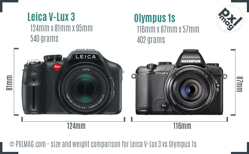 Leica V-Lux 3 vs Olympus 1s size comparison