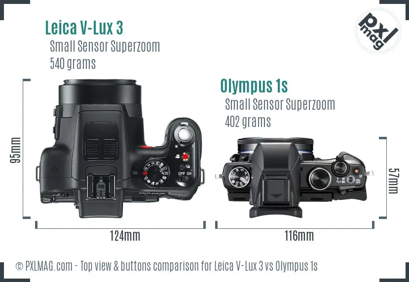 Leica V-Lux 3 vs Olympus 1s top view buttons comparison