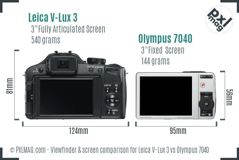 Leica V-Lux 3 vs Olympus 7040 Screen and Viewfinder comparison