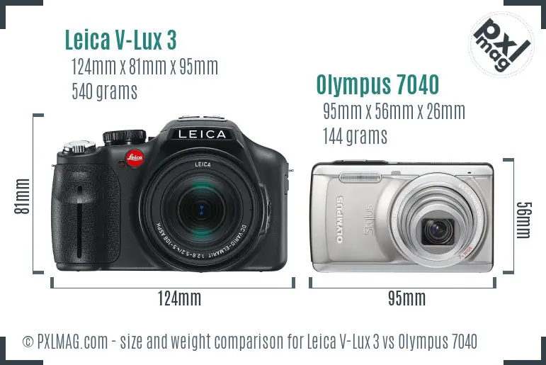 Leica V-Lux 3 vs Olympus 7040 size comparison