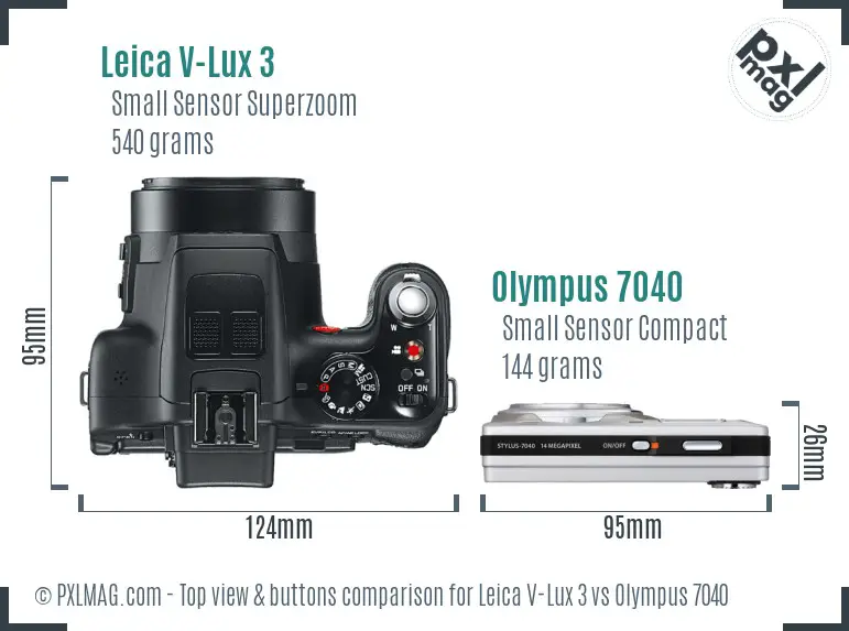 Leica V-Lux 3 vs Olympus 7040 top view buttons comparison