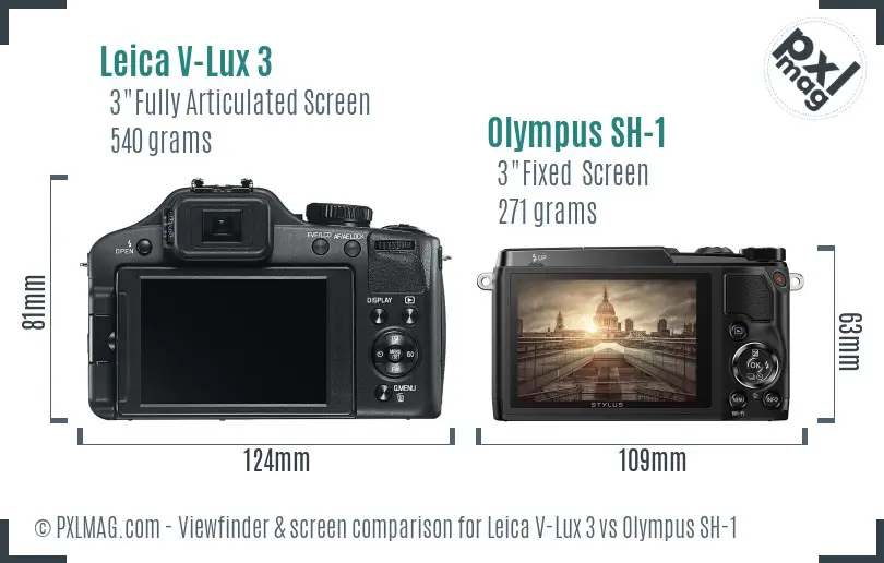 Leica V-Lux 3 vs Olympus SH-1 Screen and Viewfinder comparison