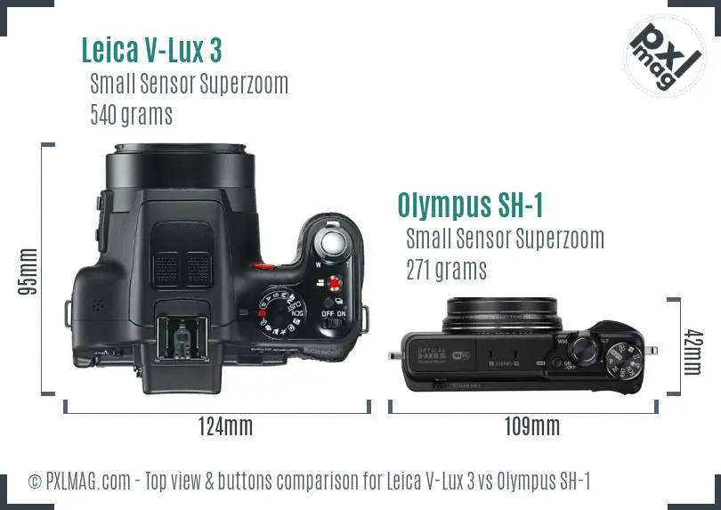 Leica V-Lux 3 vs Olympus SH-1 top view buttons comparison