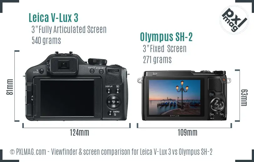 Leica V-Lux 3 vs Olympus SH-2 Screen and Viewfinder comparison