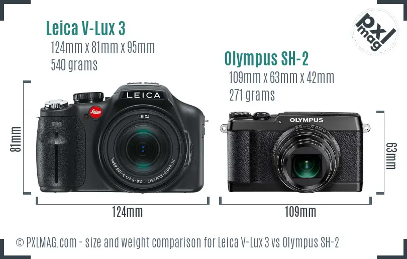 Leica V-Lux 3 vs Olympus SH-2 size comparison