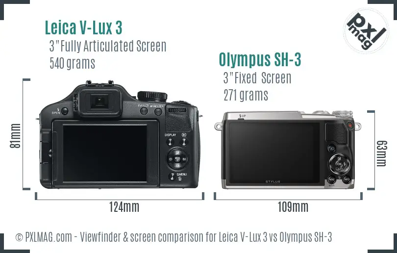 Leica V-Lux 3 vs Olympus SH-3 Screen and Viewfinder comparison