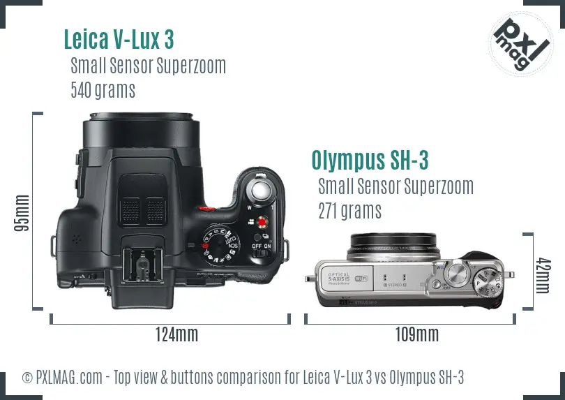 Leica V-Lux 3 vs Olympus SH-3 top view buttons comparison