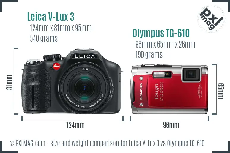 Leica V-Lux 3 vs Olympus TG-610 size comparison