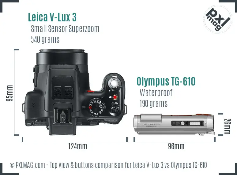 Leica V-Lux 3 vs Olympus TG-610 top view buttons comparison