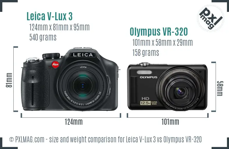 Leica V-Lux 3 vs Olympus VR-320 size comparison