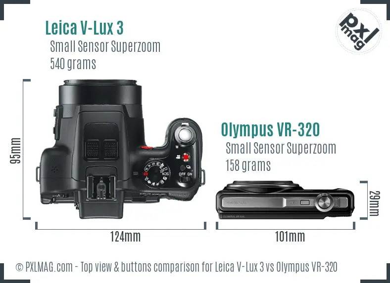 Leica V-Lux 3 vs Olympus VR-320 top view buttons comparison