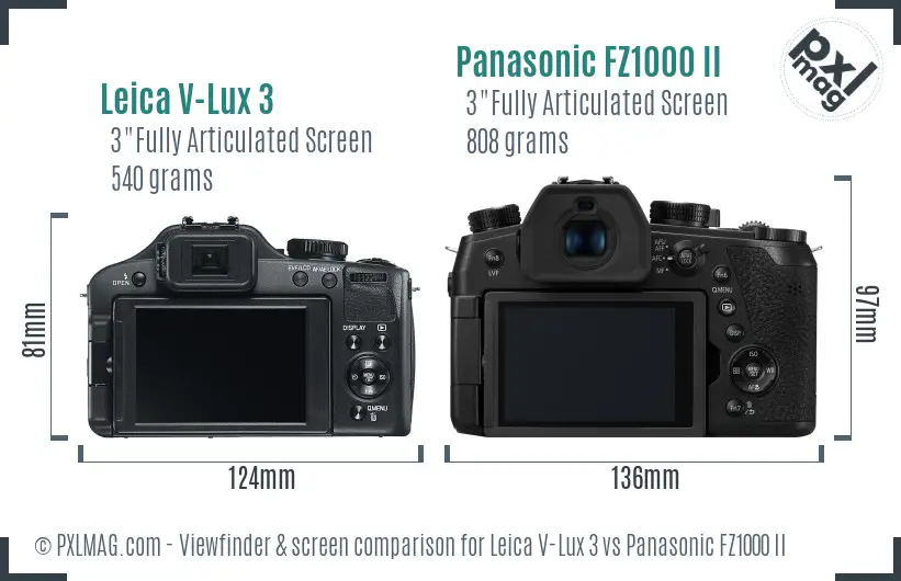 Leica V-Lux 3 vs Panasonic FZ1000 II Screen and Viewfinder comparison