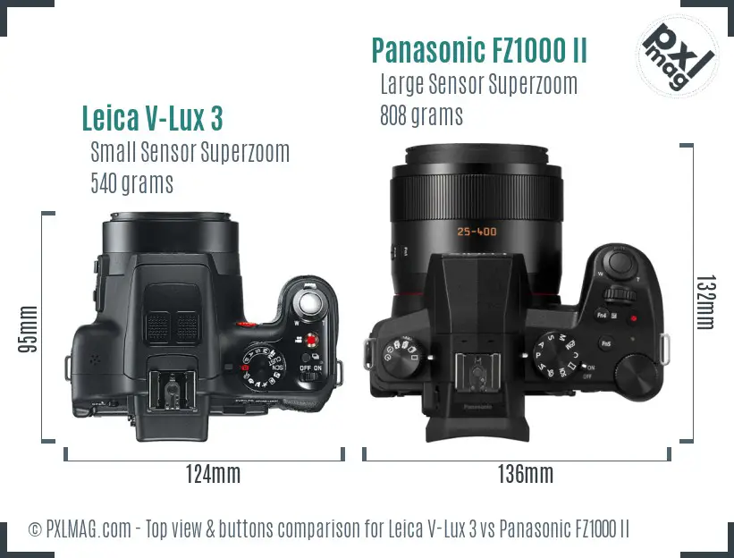 Leica V-Lux 3 vs Panasonic FZ1000 II top view buttons comparison